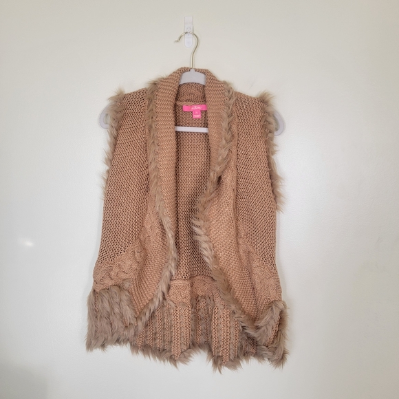 Lilly Pulitzer Torini Faux Fur And Knit Vest Size Medium Tan Metallic - Picture 4 of 8